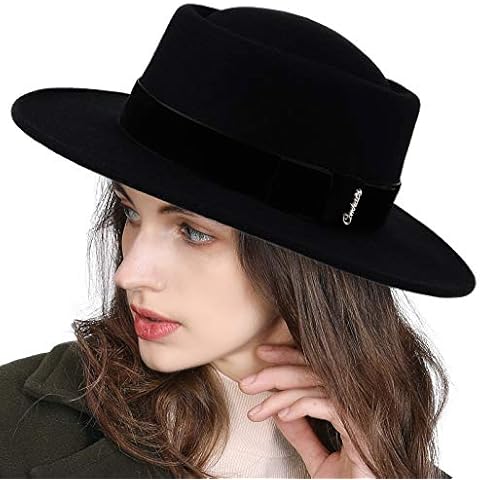 Sombrero de Fedora de fieltro de lana de ala ancha Derby para mujer Cover