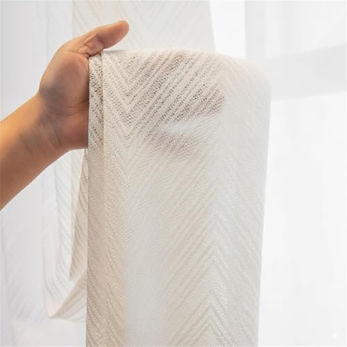 Image of Net Curtains Semi Transparent Sheer Zigzag Pattern Door Curtain 7 Feet Long Set of 3 Pcs, Window, Long Door, Living Room Parde, White Sheer Curtain