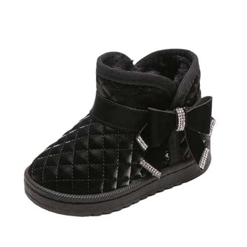 Zzalalana Toddler Girls Snow Boots with Bow, Fur Lined Winter Boots Outdoor Waterproof Warm Mid Calf Boot for Kids 12M-12T