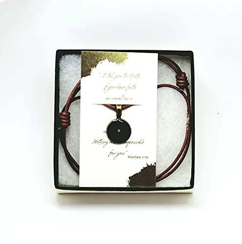 Mustard Seed Necklace For Men, Hand Made Rustic Adjustable Leather Necklace, Bronze And Resin, Faith And Inspiration #TOP4
