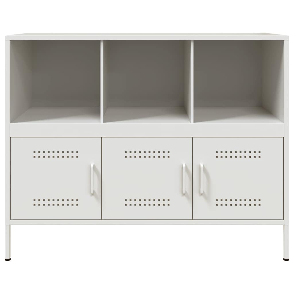 Credenza bianca in metallo, 100,5 x 39 x 79 cm, comò con 3 ante