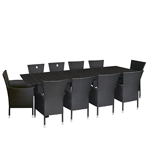 Multistore 2002 - Multistore 2002 - Conjunto de mesa y sillas de jardín (aluminio, mesa extensible con tablero de madera sintética polywood de 220/280 x 95 cm, 10 sillas apilables con cojines)