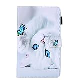 AIFILLE Animaux Coque Cover pour Tablette Samsung Tab A 8.0 Pouces 2019 T290/T295 Chat Blanc Cute Motif Portefeuille Enfant Étui en Cuir PU à Rabat Antichoc Housse de Protection avec Fonction Support