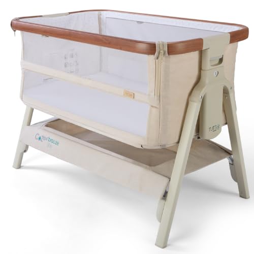Tutti Bambini CoZee Breeze (2025) - 2-in-1 Next To Me Crib & Standalone Baby Cot - Bedside Crib with 6 Height Levels Easy Travel Set Up Castors & Mattress Included (0-6 Months) - Walnut/Ecru