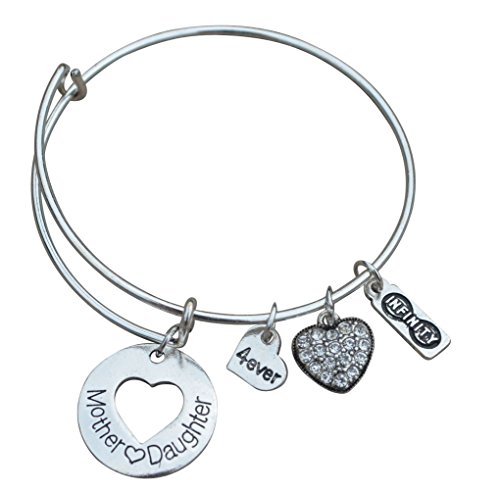 Mother Daughter Jewelry, Mother Daughter Bangle Heart Charm- Love Between A Mother and Daughter is Forever, Mother's Day Gift, Gift for Mom