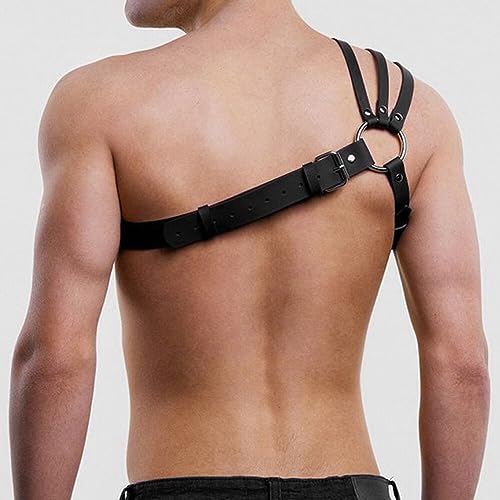GKLWEJ Harness Männer Leder, Harness Herren, Harness Männer Gay, PU Leder Männer Brust Geschirr, Punk Gothic Fetisch Bandage, Harnisch Herren für Kostüme Cosplay Party Kostüme Sexy Sklave Clubwear