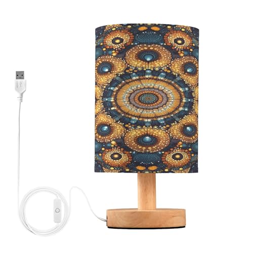 Sevdomey Mandala Pattern Bedside Table Lamp with USB Port, No Bulb Needed, Warm LED Light for Bedroom, Living Room, Office - Bedside Table Lamp for Reading, Study, Decor
