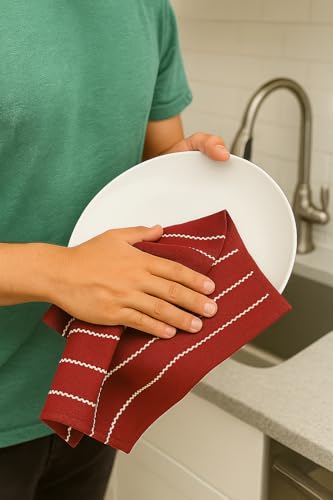 Image of Cotton Kitchen Hand and Lunch Towels - Solid Colors, Super Absorbent, 100% Cotton, Quick Dry, Multipurpose Dish Cloths for Home & Restaurant Use (Pack of 4, 18 X 24 Inches) (Maroon)