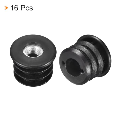 Image of uxcell 16Pcs Plastic Threaded Tube Inserts with M8 Thread, for 27mm /1.06 inch OD Round Tube, Adjustable Round Black Plastic Plug Caster Insert Chair End Caps Furniture Leg Plug