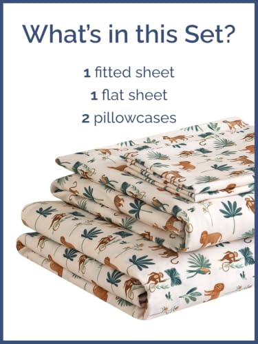 Image of Kids Queen Size Safari Bed Sheets - 4 Piece Kids Safari Sheet Set - Wild Animal Bedding - Ultra-Soft, Cute & Cozy - Breathable & Machine Washable - Adventure Bed Set for Boys, Girls, Teens & Toddlers