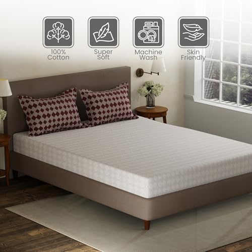 Image of Layers 100% Cotton Double Size Bedsheet Set | Brown Geometric Print | 120 TC Forever Collection | Soft & Breathable | Washable Bedsheet with 2 Pillow Covers | All Season