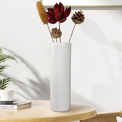 JIDOFUE Weiße Keramikvase, hohe Blumenvase, 12 Zoll/30 cm hoch Moderne große strukturierte Bodenvasen für Home Decor, Bauernhaus, Regal, Wohnzimmer Tischmittelpunkte,Skinny Vase für Pampasgras