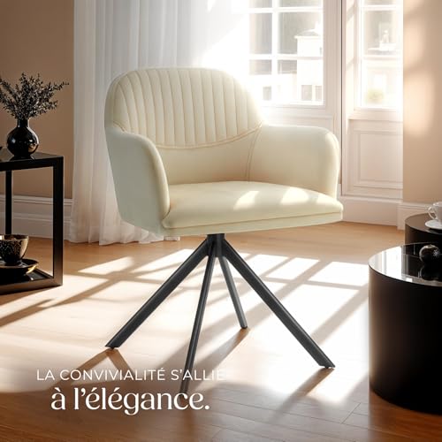 Chaise pivotante en velours rembourrée crème - vue 3