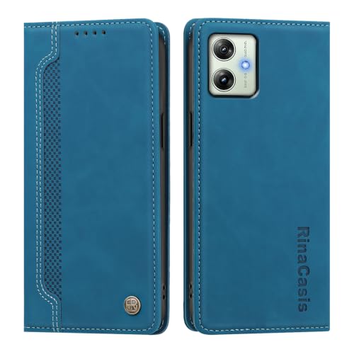 rongki Leather Case for Motorola Moto G54 Power, Slim Fit Leather Folio Wallet Case with Magnetic Lock Card Holder Adjustable Kickstand Cover for Motorola Moto G54 Power, Light Blue