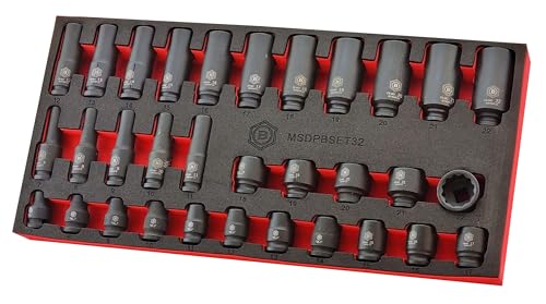 Britool Hallmark 32pc Standard & Deep Impact Socket Set (12-Point) 7-22mm - 3/8" Drive MSDPBSET32