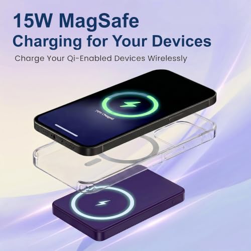 Image of Energizer 22.5W Fast Charging Wireless Power Bank 10000mAh, 15W Qi Wireless, USB-C PD + QC Output, Compact Portable Charger for iPhone, Samsung, Android | Travel Friendly | 1 Yr Warranty | Purple