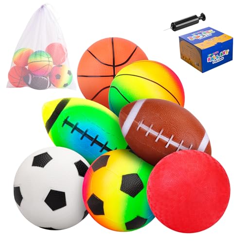 PlayZap 7-Piece Soft Ball Set for Toddlers & Kids - Includes 5” Playground Balls, Soccer, Football & Basketball - Great for Home, Yard, Pool, Classroom & Park for Boys & Girls