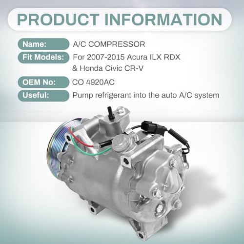 CO 4920AC, A/C Compressor with Clutch Compatible with 2007-2015 Honda Civic CRV & Acura ILX RDX, Air Conditioning Compressor Replacement Part | New, OE: 38810RWCA03, 38810RZYA0, 138900R5AA02, etc. by SAYNO - Image 4