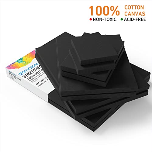 Image of GOTIDEAL 10Pcs Black Stretched Canvases for Painting, Multi Pack 4x4 inch, 5x7 inch, 8x10 inch,9x12 inch, 11x14 inch Set of 10, Primed 100% Cotton Artist Blank Canvas Boards for Painting, Acrylic Pouring, Oil Paint Art