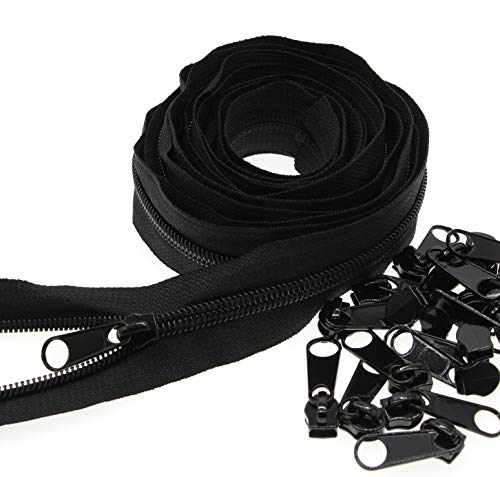 Leekayer #3 Black Nylon Coil Zippers by The Yards Bulk 10 Yards with 25pcs Sliders for DIY Tailor Sewing Craft,Bag,Luggage,Dress,Sofa Cushion,Pillow(Black) by Leekayer - Used condition - US$11.65