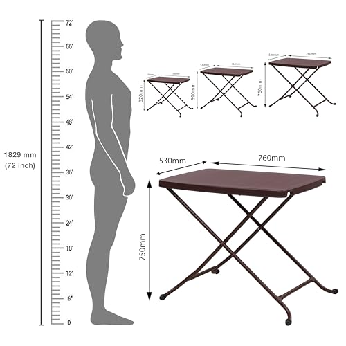 Image of Supreme Furniture Civic Multi-Purpose 3 Height Adjustable Rectangle Plastic Table,Portable for Study, Office, Work from Home, School, Living, Laptop, Bed, Indoor & Outdoor(G-Brown)