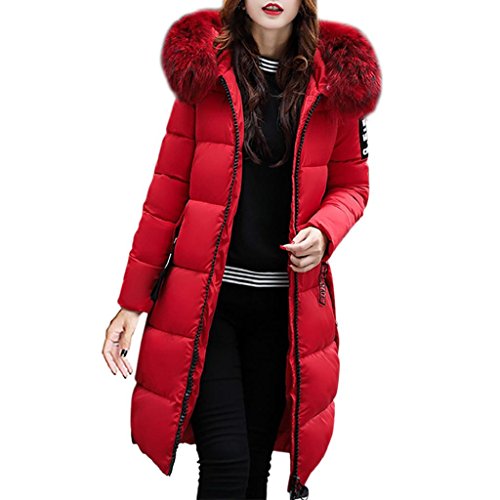 Preisvergleich Produktbild Longra Damen Mantel Wintermantel Winterparka mit Fellkapuze Damen Lang Daunenmantel Daunenjacke Warmer Damen Steppjacke Kapuzenjacke Kapuzenmantel Jacke Lang Steppmantel (XL, Red)