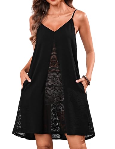 Totatuit Bathing Suit Cover up for Women 2026 Swimsuit Coverup with Pockets Spaghetti Straps Summer Beach Dress Black - image 1
