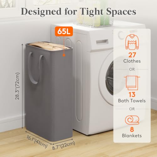 Image of Lifewit Slim Collapsible Laundry Basket with Handles, 65L, Grey