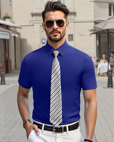 Mens Casual Button Down Shirts Short Sleeve Business Solid Summer Dress Shirt（Medium Thickness）3