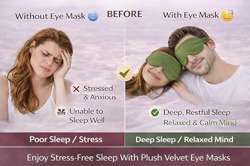 Image of Velvet Eye Sleep Mask for Men & Women Soft Light Blocking Sleeping Eye Mask with Adjustable Strap Travel Relaxation Eye Cover for Home Flight Deep Rest (Olive Green PC 1)