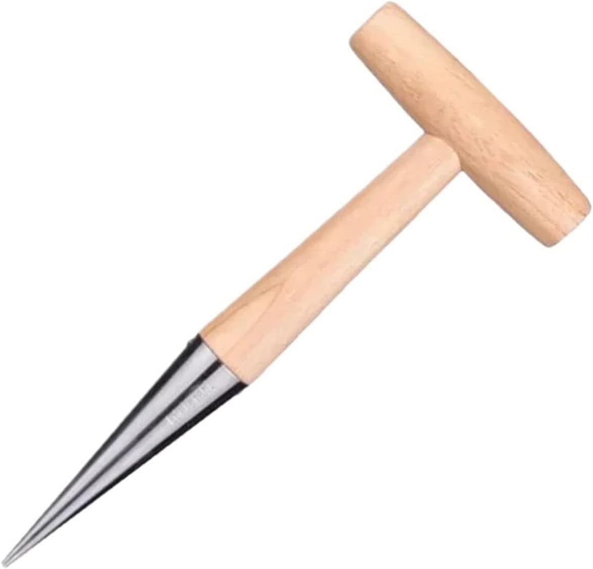 Bulb Planter Tool Stainless Steel Seeder Excavator Horticultural Wood Handle Hole Drilling Seedling Transplanting Flower Planting Planter(1Set)