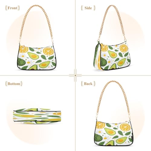 Image of Shoulder Bags for Women Vintage Yellow Lemon Fruit and Blue Print Hobo Tote Handbag Small Clutch Purse with Zipper Closure