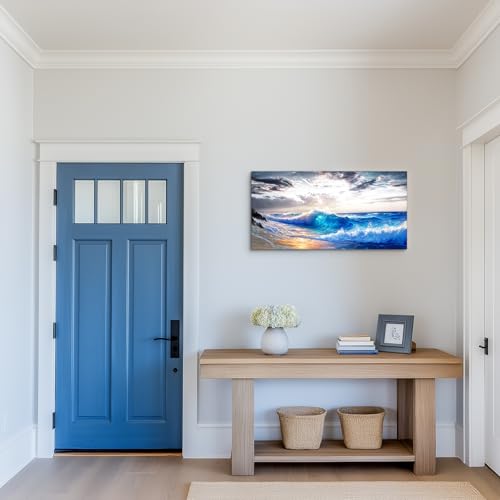 crmotu Coastal Wall Art, Beach Wall Art, Ocean Art Wall Decor, Beachy Great Wave Canvas Prints, Landscape Large Pictures for Living Room Bathroom Bedroom Above Bed, Modern Office Decor 20x40inch