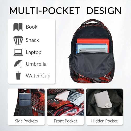 Mercuryelf Kids Bookbag with Lunch Bag and Pencil - 3 in 1 Custom Racing Car Backpack Set for Boys - 17 Inch School Backpack for Primary Middle3