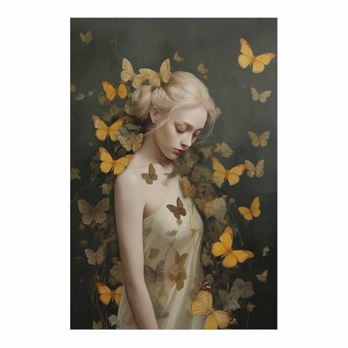 Art mural pour illuminer un salon sombre TERUEA femme florale jaune