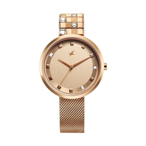 Image of Fastrack Fleek Quartz Analog Beige Dial Rose Gold Stainless Steel Strap Watch for Girls - NT6300WM01