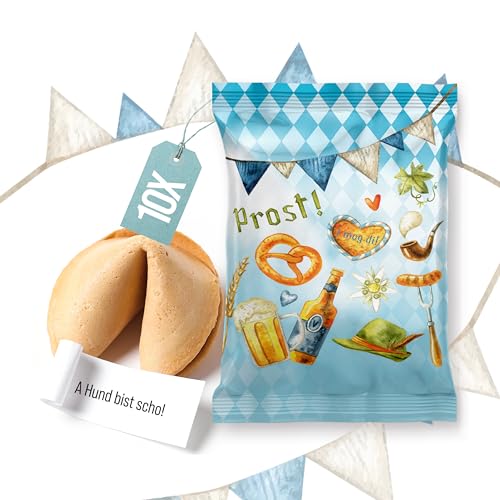 Logbuch-Verlag Oktoberfest - Galletas de la suerte con frases bávaras, juego de 10 unidades, decoración de Baviera, regalo de boda, regalo de boda, 7 x 10 cm