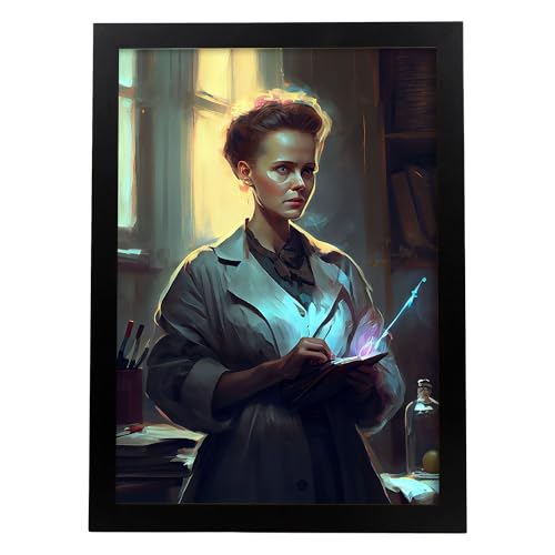 Nacnic Marie Curie Affiche en style Portrait en Couleur. Illustrations de dessins animés d'inventeurs et de créateurs célèbres. Design d'intérieur et...