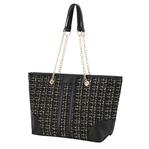 DFJXXX Women Tweed Single shoulder Bag Handbag and Purse Fashion Ladies Chain Quilted Crossbody Bag Evening Bag Clutch ﻿ (black)