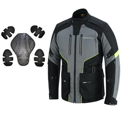 Urban Kevlar® Chaqueta de moto para hombre, chaqueta de motociclista blindada con protección de espalda, hombros y codos, impermeable, Gris/Negro, S