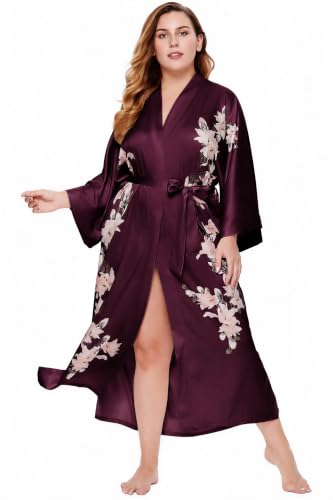 Image of BABEYOND Kimono Robe Cover up with Box Long Floral Satin Sleepwear Silky Bathrobe Bachelorette Robe