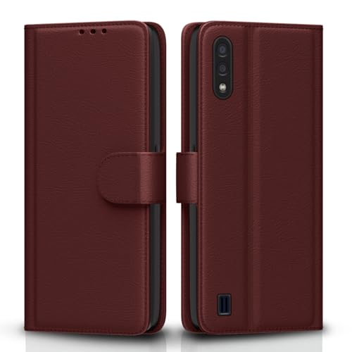 Image of Pikkme Samsung Galaxy M01 Flip Case Leather Finish | Inside TPU with Card Pockets | Wallet Stand and Shock Proof | Magnetic Closing | Complete Protection Flip Cover for Samsung Galaxy M01 (Brown)