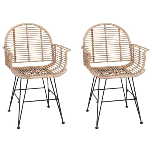 Genérico Silla de Comedor 2 pcs Natural 44 x 44 x 74 cm Ratan e Hierro,Mobiliario,Sillas,Sillas de Comedor,42011558