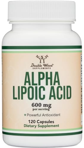 Alpha Lipoic Acid 600mg per Serving 120 Capsules (Third Party Tested Non-GMO Gluten Free Vegan Safe) Cellular Energy Support (ALA Supplement) by Double Wood