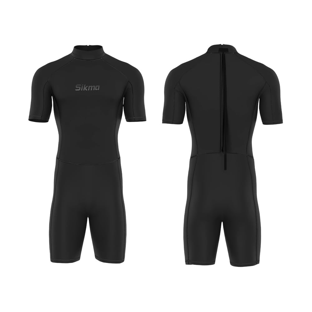 Sikma Muta da uomo in neoprene da 3 mm per surf, immersioni, a maniche corte, con cerniera posteriore, flessibile e confortevole, perfetta per nuoto, immersioni subacquee, snorkeling
