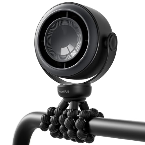 SWEETFULL Portable Stroller Fan, Pinch-Proof Baby Fan, 10H Battery, 5-Speed Quiet Mini Clip on Fan, USB-C Rechargeable with LED Display for Car Seat, Crib & Travel - Black