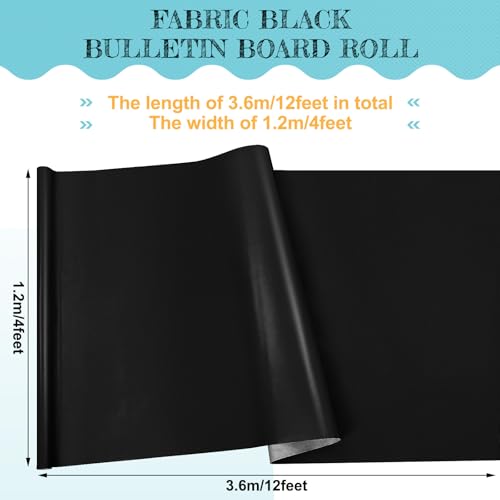 Image of 2 Roll Black Bulletin Board Paper 12 x 4 ft Large Fabric Classroom Decor | 4x12 ft Fadeless Display Background, Durable for DIY Crafts Classroom Bulletin Boards, Back to School Decorating Projects