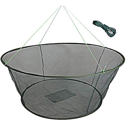 EASY BIG Foldable Fishing Nets Hand Casting Cage - Crab Net Fish Net with Fishing Rope and Handle for Fishes, Shrimps, Crabs (Green, Top Dia:59" Bottom Dia:47.2") Cover