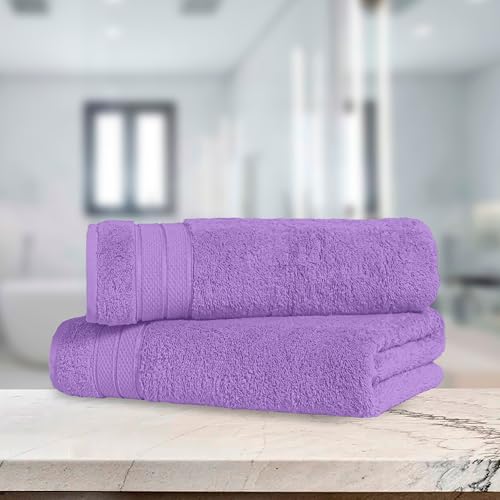 Image of Elegant Comfort Three Line Popcorn Towel Set for Bathroom 27 x 54 inches, Premium Hotel Quality 2-Pack Bath Towels, 100% Turkish Cotton, Soft and Durable, Quick Dry and Highly Absorbent, Lavender