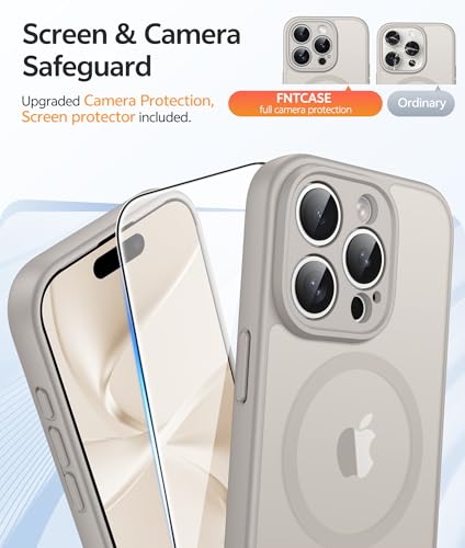 Image of FNTCASE for iPhone 15 Pro Max Case: [Compatible with Magsafe] Translucent Matte Cases with [Full Camera Protection] [Screen Protector] Military Grade Shockproof Protective Phone Cover - Off White